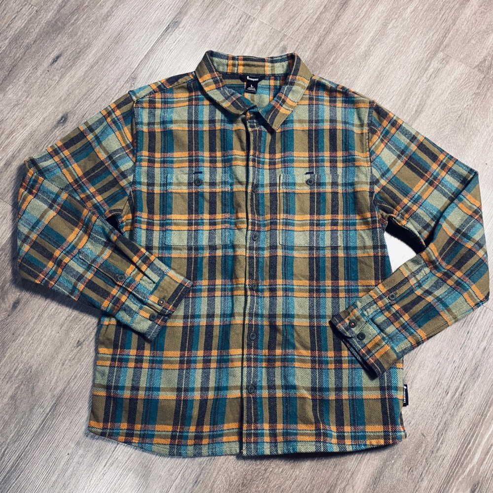 Cotopaxi Mens Organic Cotton Plaid Heavyweight Flannel Shirt Green Large L